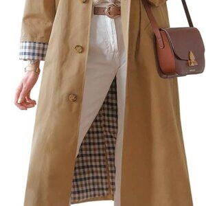 Womens Long Trench Coat Single Breasted Oversized Windproof Overcoat Fashion Out